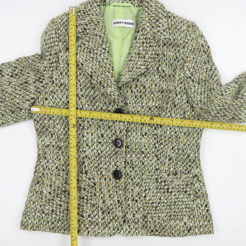 Gerry Weber Women's Green Tweed Wool Blend Blazer Jacket Size 10