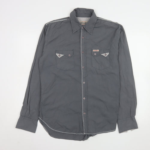 Lewis & Finch Mens Grey Cotton Long Sleeve Button-Up Shirt Size L