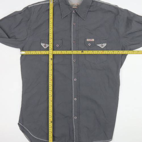 Lewis & Finch Mens Grey Cotton Long Sleeve Button-Up Shirt Size L