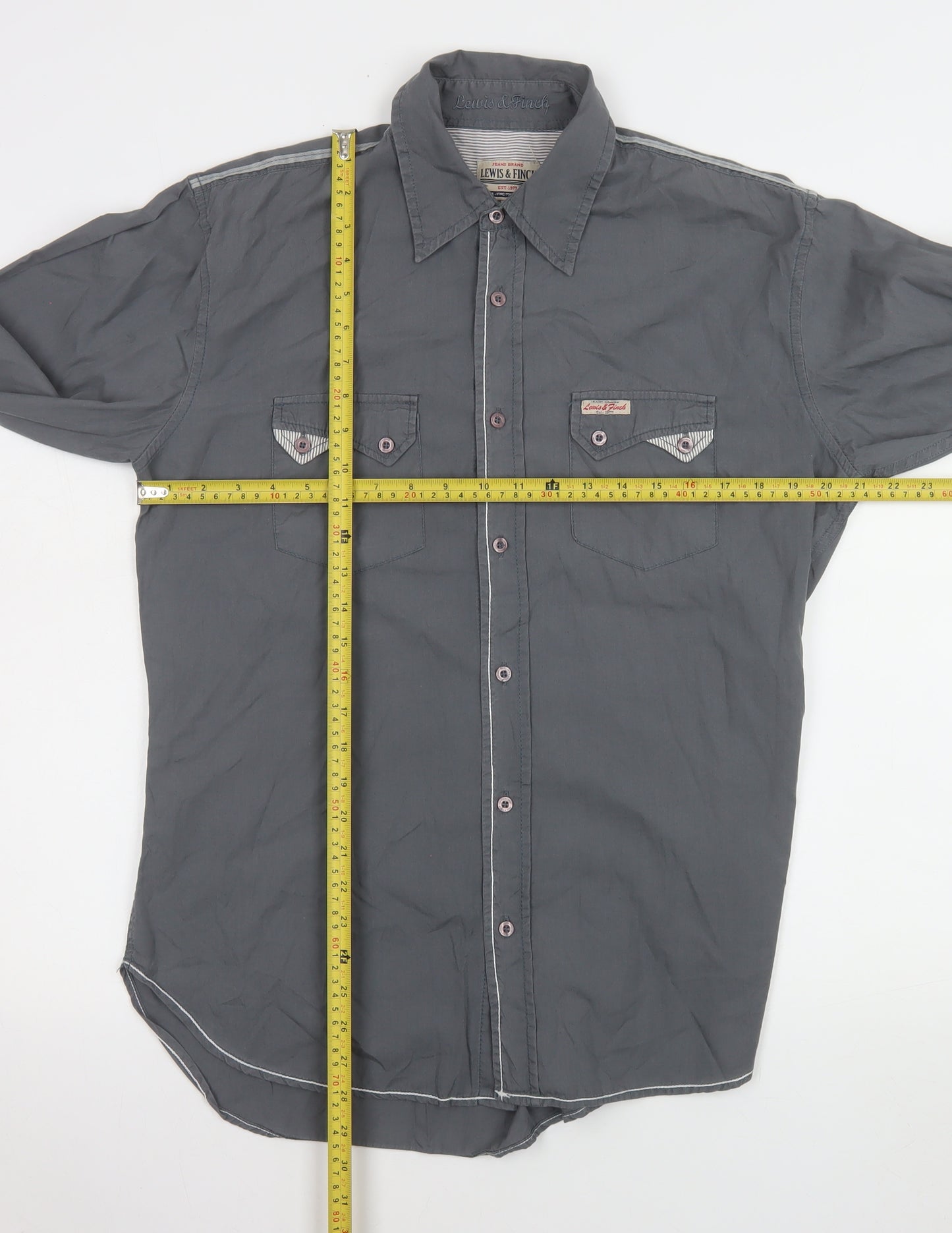 Lewis & Finch Mens Grey Cotton Long Sleeve Button-Up Shirt Size L