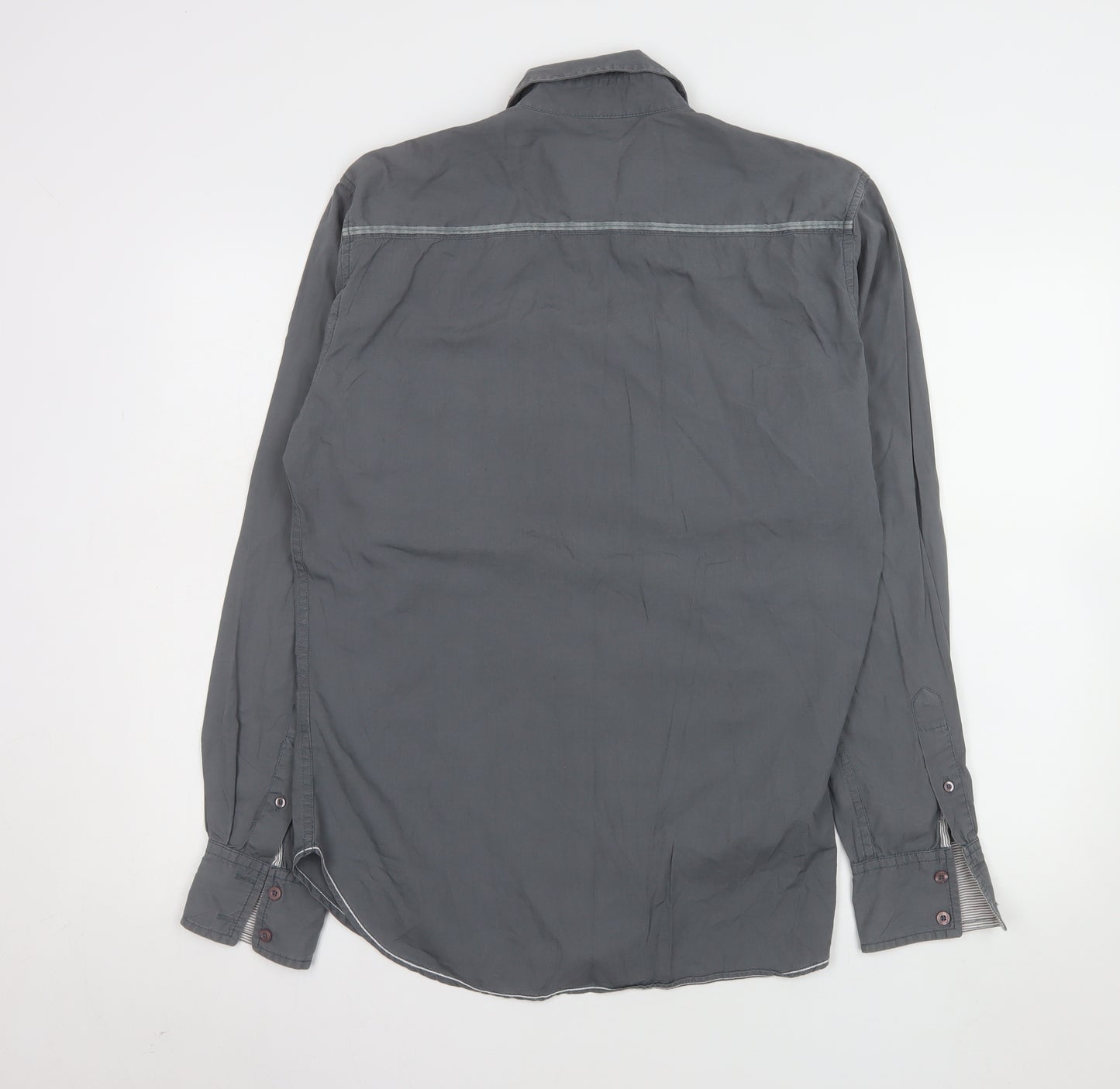 Lewis & Finch Mens Grey Cotton Long Sleeve Button-Up Shirt Size L