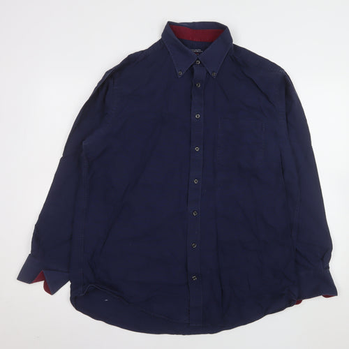 Charles Tyrwhitt Men's Blue Classic Fit Long Sleeve Button-Up Shirt L