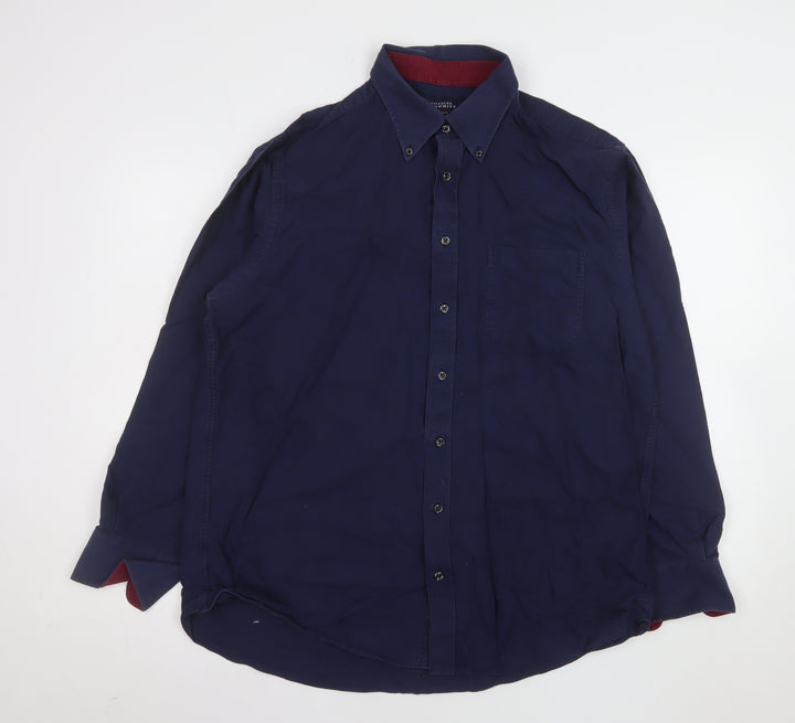 Charles Tyrwhitt Men's Blue Classic Fit Long Sleeve Button-Up Shirt L