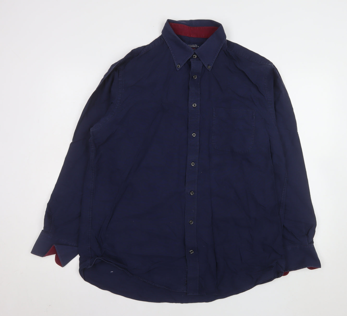 Charles Tyrwhitt Men's Blue Classic Fit Long Sleeve Button-Up Shirt L