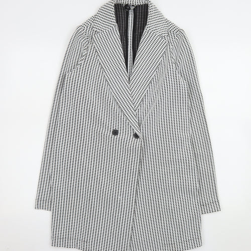Next Women’s Black Houndstooth Coat Size 10 Classic Mid-Length