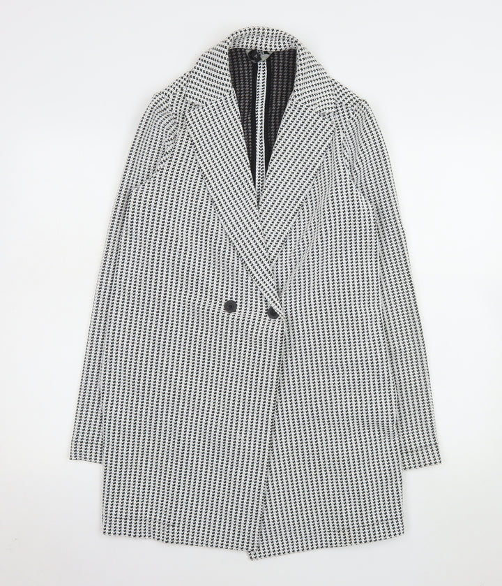 Next Women’s Black Houndstooth Coat Size 10 Classic Mid-Length