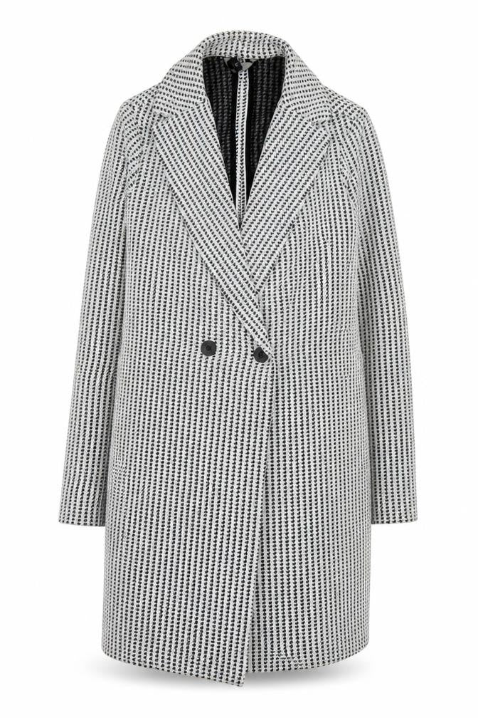 Front view of Next Women’s Black Houndstooth Coat, size UK 10, Classic Mid-Length