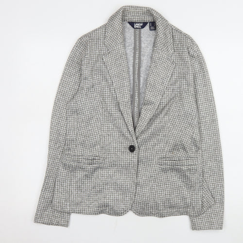 Lands' End Women Grey Houndstooth Single-Breasted Blazer Size S
