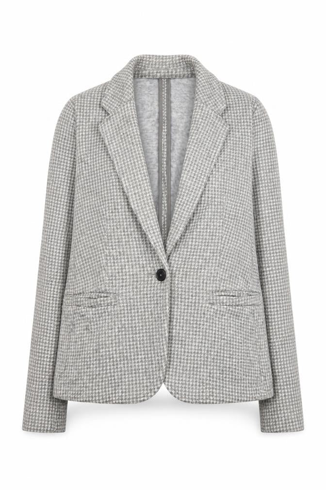 Front view of Lands' End Women Grey Houndstooth Single-Breasted Blazer, size S