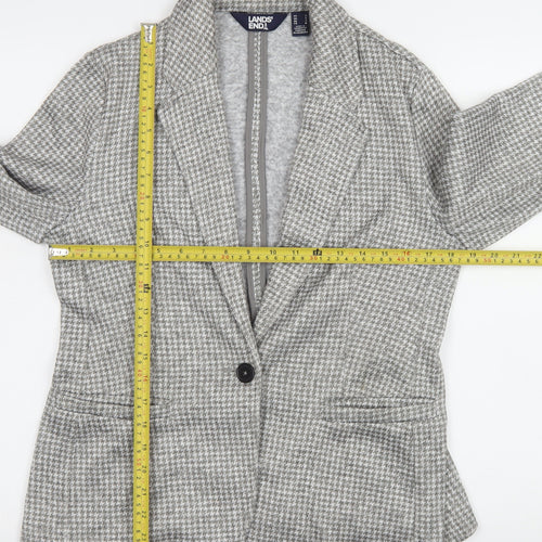 Lands' End Women Grey Houndstooth Single-Breasted Blazer Size S