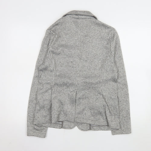Lands' End Women Grey Houndstooth Single-Breasted Blazer Size S