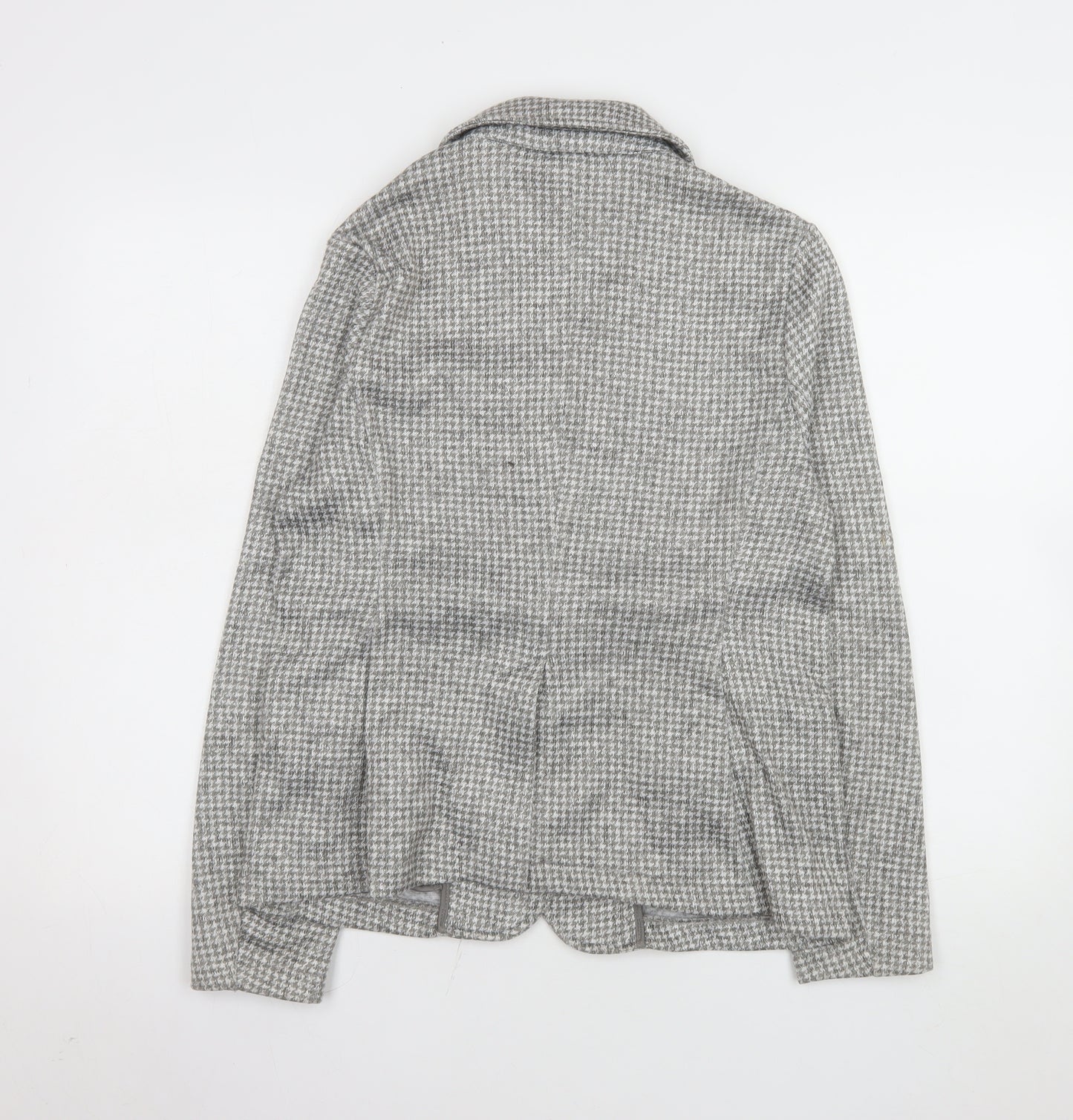 Lands' End Women Grey Houndstooth Single-Breasted Blazer Size S