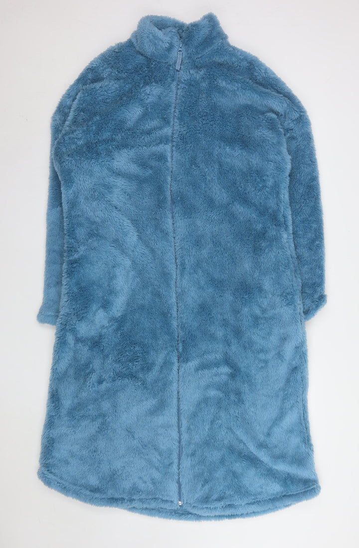 Marks and Spencer Womens Blue Fleece Zip Robe M Winter Nightwear