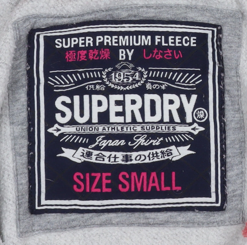 Superdry Womens Grey Hooded Fleece Jacket Size S Faux Fur Lined