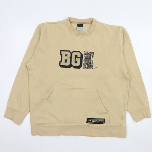 Nike Men's Beige Pullover Sweatshirt M BG Logo Fleece Casual Top