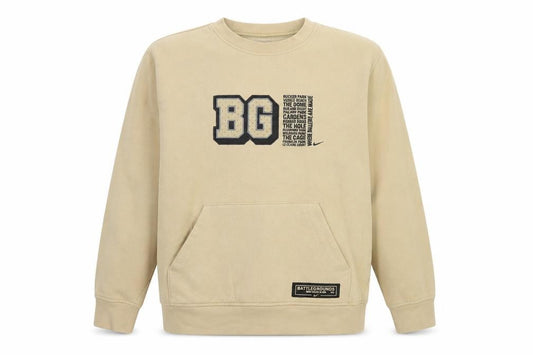 Front view of Nike Men's Beige Pullover Sweatshirt M BG Logo Fleece Casual Top