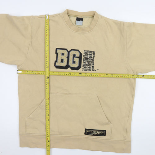 Nike Men's Beige Pullover Sweatshirt M BG Logo Fleece Casual Top
