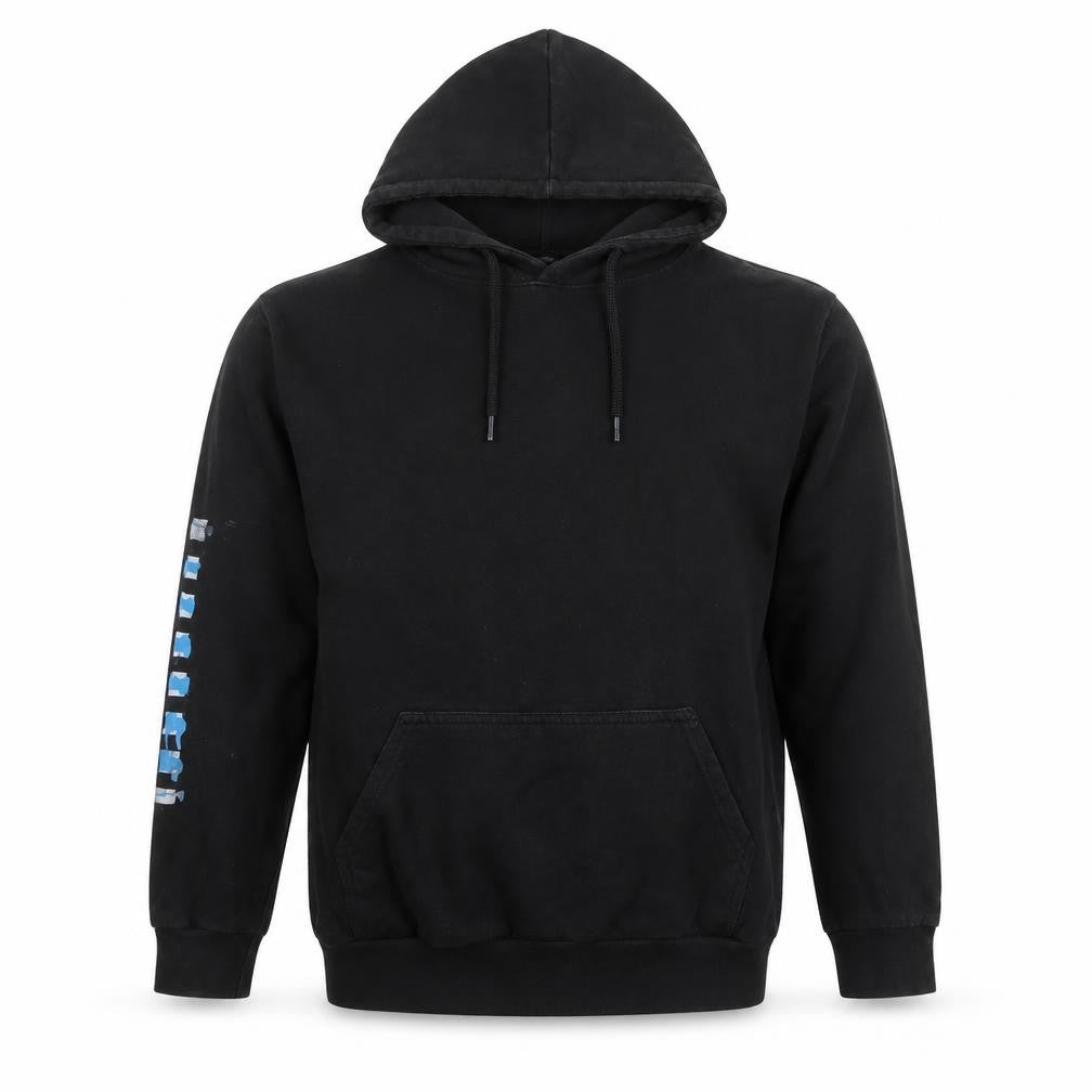 Front view of boohooMAN Men's Black Graphic 'Good Vibes Only' Pullover Hoodie S