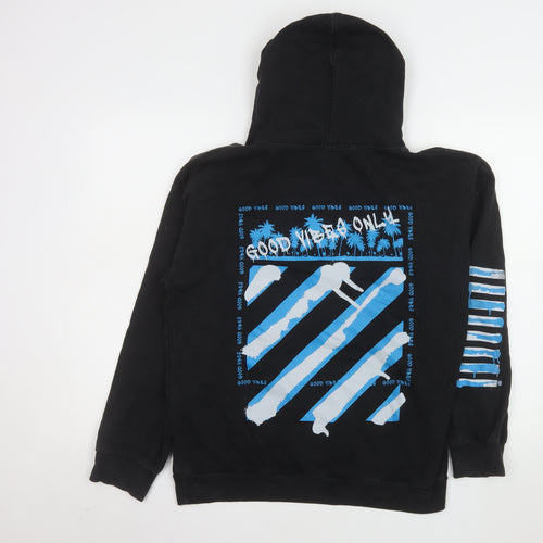boohooMAN Men's Black Graphic 'Good Vibes Only' Pullover Hoodie S