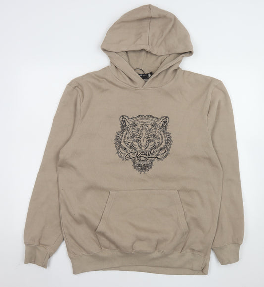 Front view of Closure LDN Men’s Beige Tiger Graphic Pullover Hoodie XL