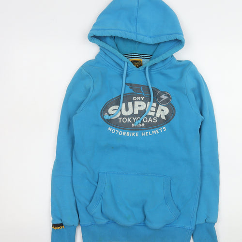 Superdry Men's Blue Pullover Hoodie Medium Hooded Logo Fleece