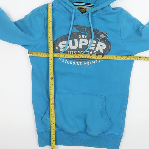 Superdry Men's Blue Pullover Hoodie Medium Hooded Logo Fleece