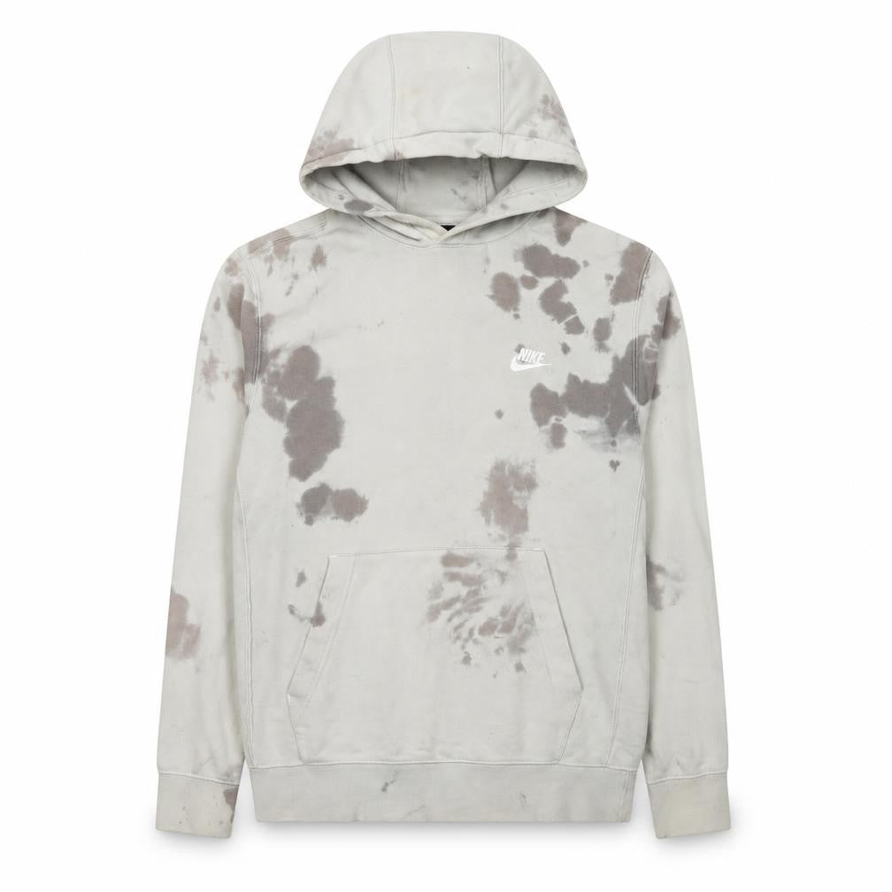 Front view of Nike women’s grey tie dye pullover hoodie, size S, cotton blend