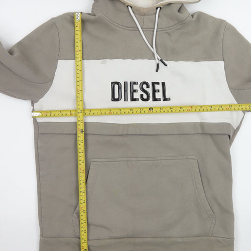 Diesel Men Beige Pullover Hoodie Large Logo Hooded Sweatshirt
