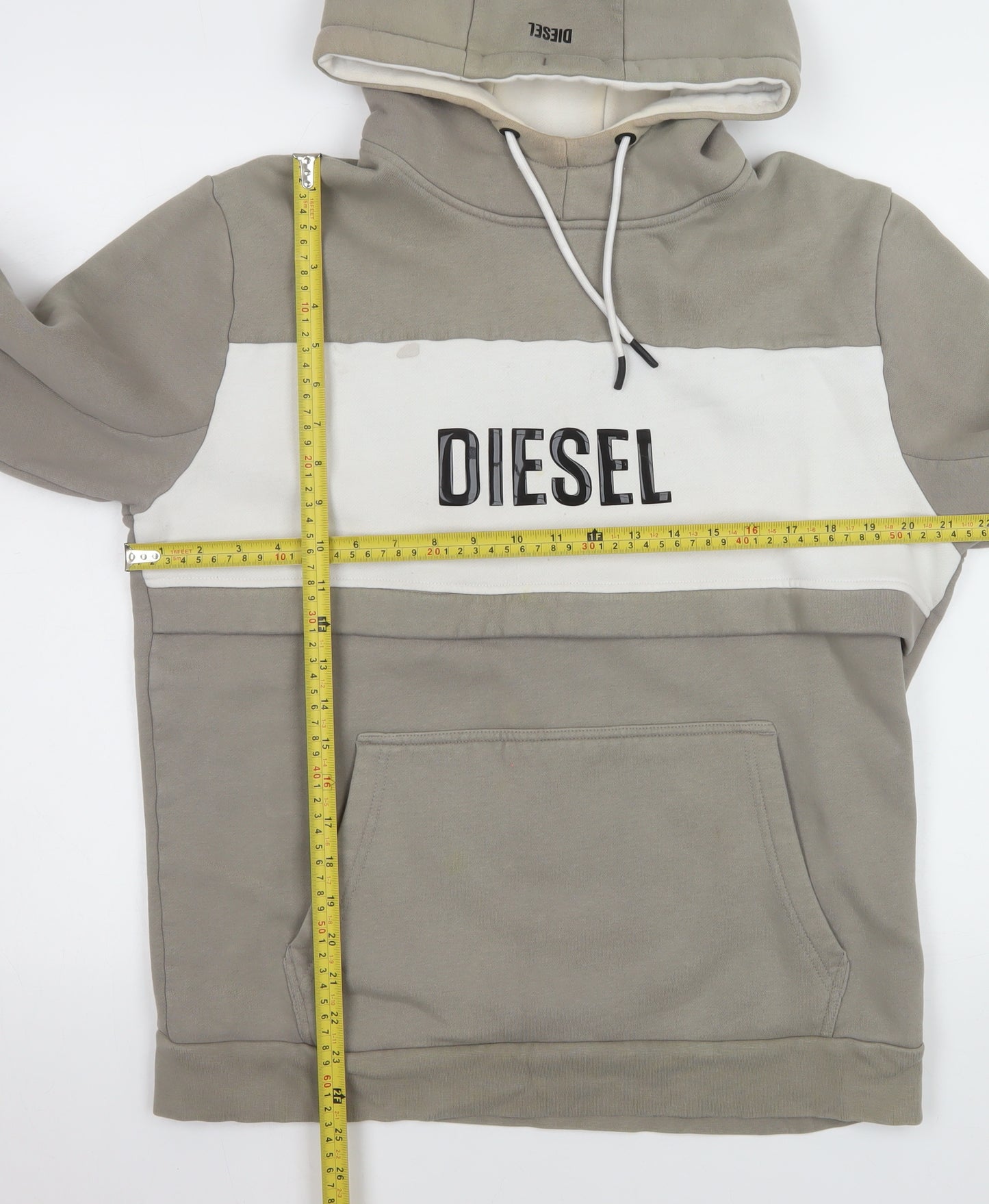 Diesel Men Beige Pullover Hoodie Large Logo Hooded Sweatshirt