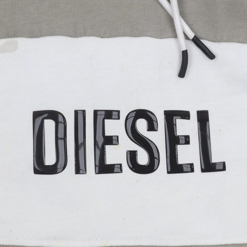 Diesel Men Beige Pullover Hoodie Large Logo Hooded Sweatshirt