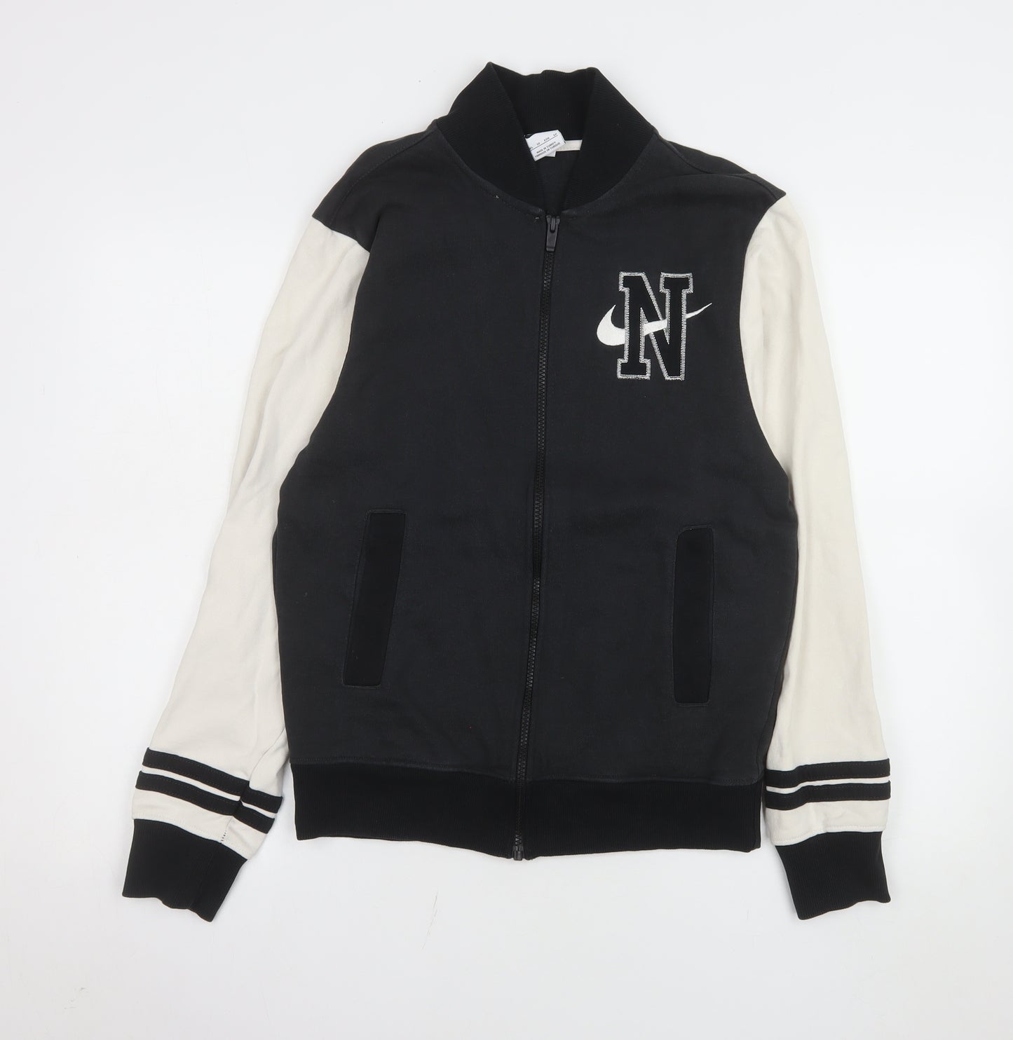 Nike Men's Black Varsity Jacket XS Cotton Full Zip Logo
