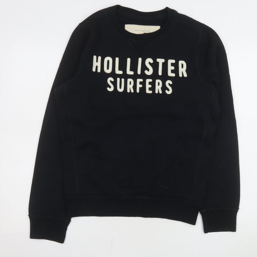Hollister Men Black Medium Crew Neck Pullover Sweatshirt Surfers Logo