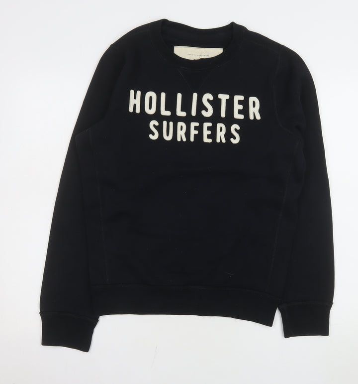 Hollister Men Black Medium Crew Neck Pullover Sweatshirt Surfers Logo