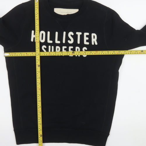 Hollister Men Black Medium Crew Neck Pullover Sweatshirt Surfers Logo