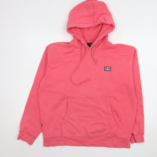 Obey Women Pink Pullover Hoodie Cotton Blend M Logo Style