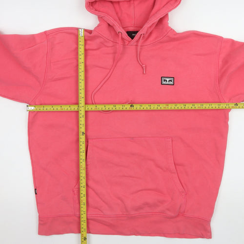 Obey Women Pink Pullover Hoodie Cotton Blend M Logo Style