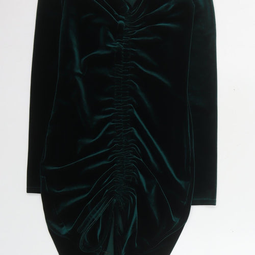 PrettyLittleThing Women’s Green Velvet Ruched Bodycon Off Shoulder Dress UK 6