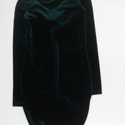 PrettyLittleThing Women’s Green Velvet Ruched Bodycon Off Shoulder Dress UK 6