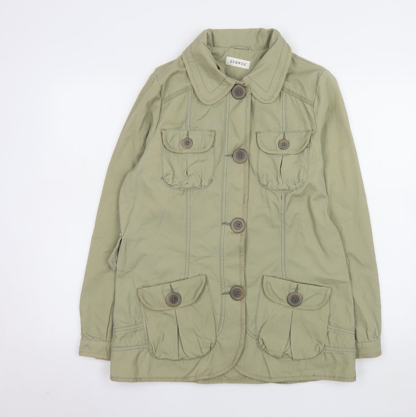 George Womens Green Cotton Military Jacket Size 14