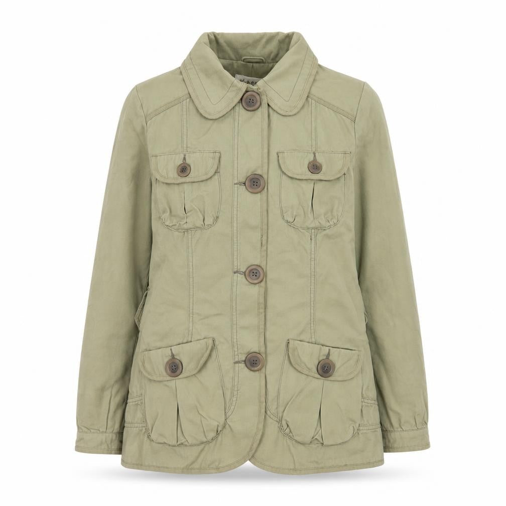 Front view of George women’s green cotton military jacket, size UK 14