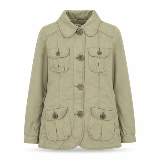 Front view of George women’s green cotton military jacket, size UK 14