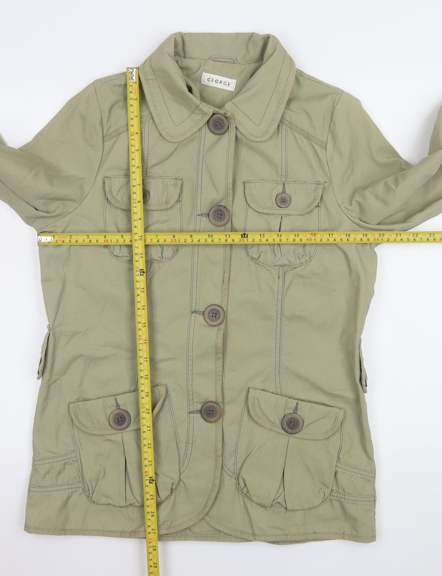 George Womens Green Cotton Military Jacket Size 14