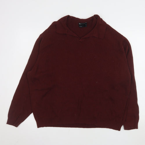 ASOS Men’s Burgundy Cotton Collared Long Sleeve Casual Top M