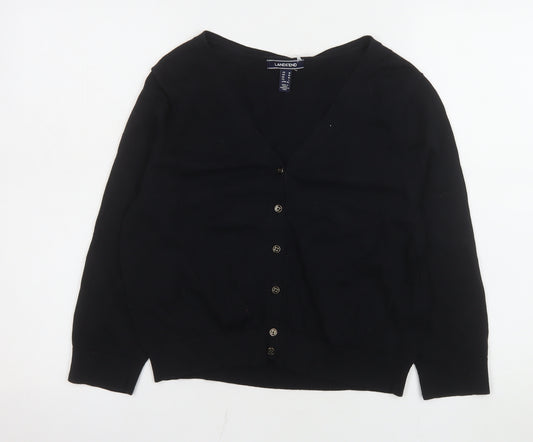 Lands' End Women's Black Cotton V-Neck Cardigan Jumper M