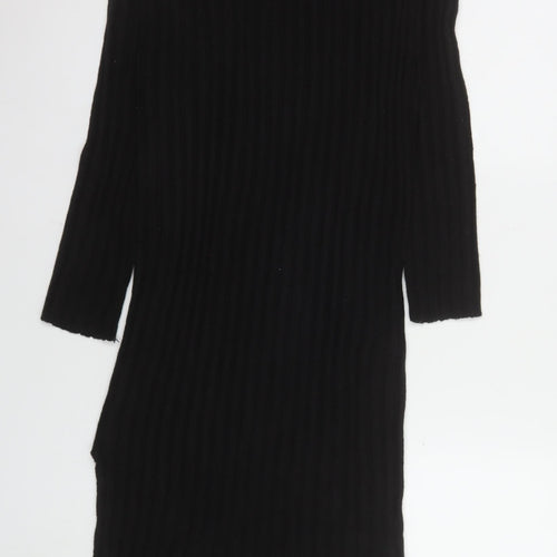 Brave Soul Women’s Black Ribbed Knit Bodycon Midi Dress Size 12