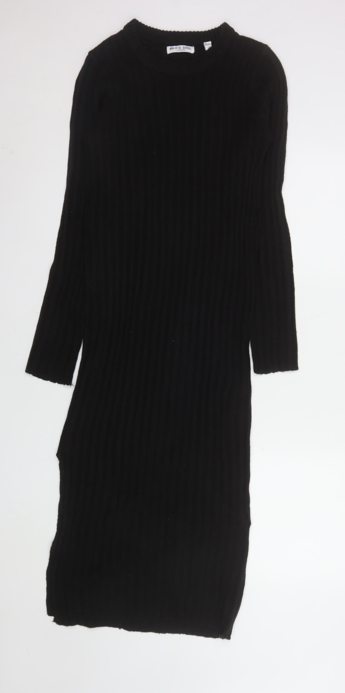 Brave Soul Women’s Black Ribbed Knit Bodycon Midi Dress Size 12