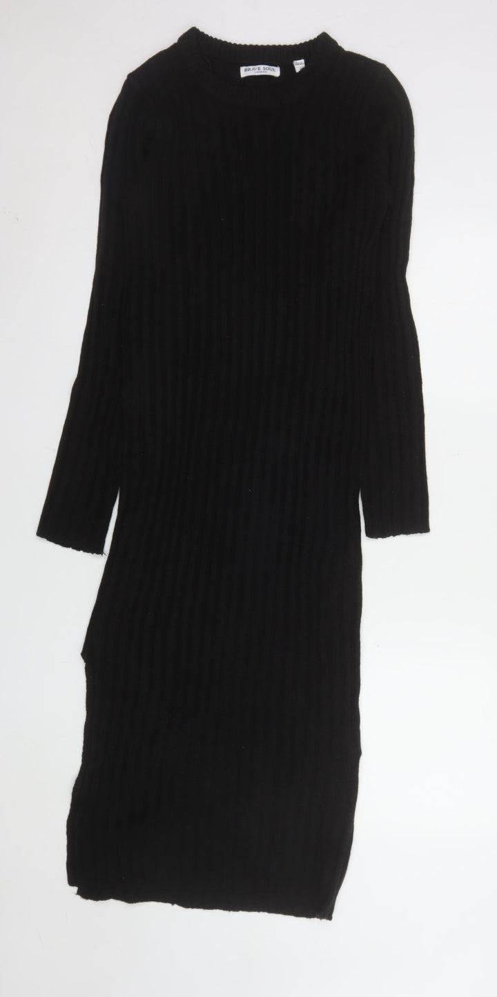 Brave Soul Women’s Black Ribbed Knit Bodycon Midi Dress Size 12