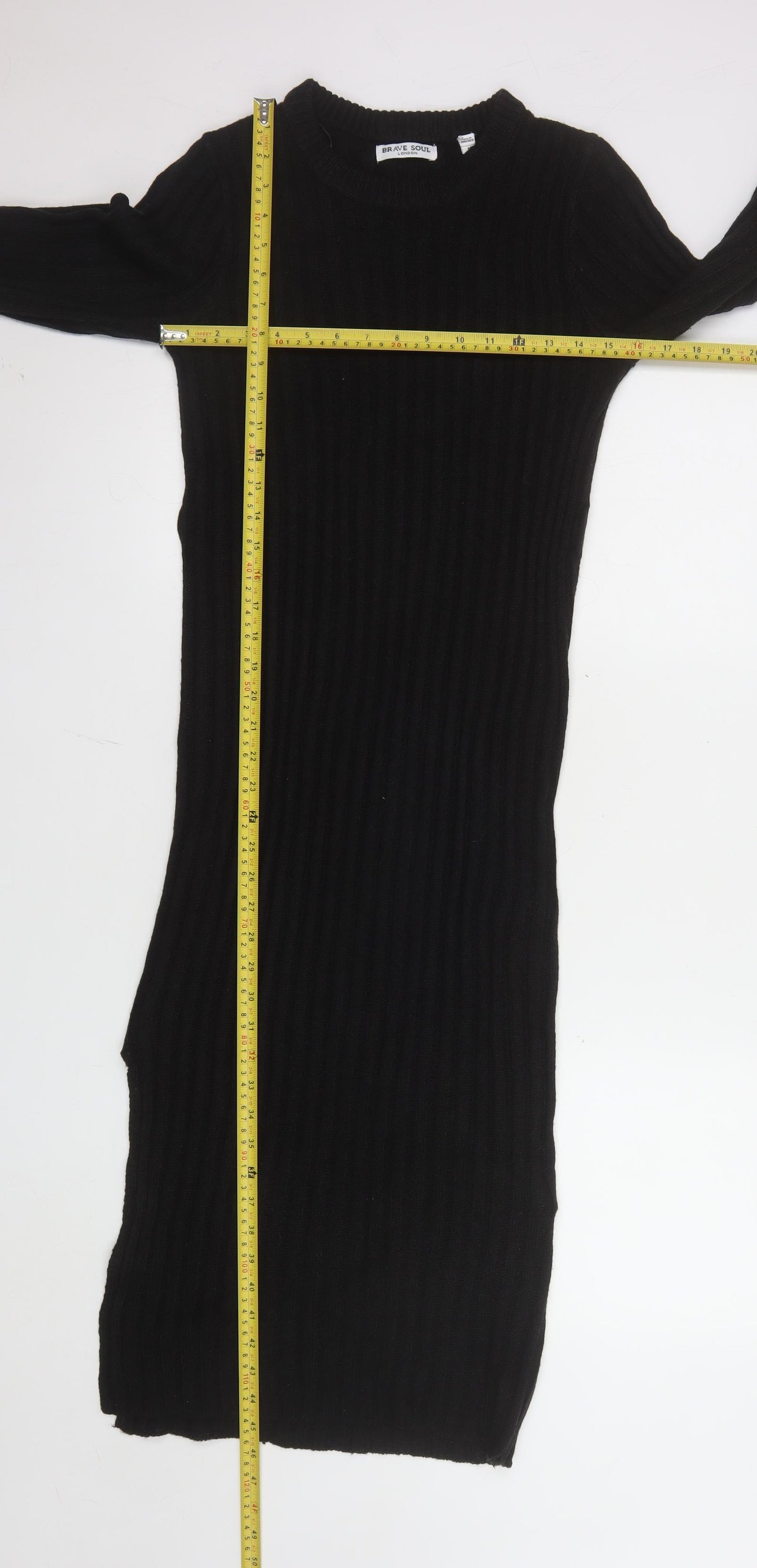 Brave Soul Women’s Black Ribbed Knit Bodycon Midi Dress Size 12