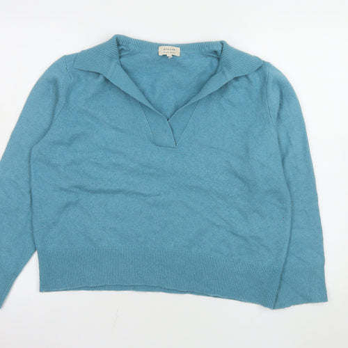 Jigsaw Women's Blue Collared Wool Cashmere Pullover Jumper Size L