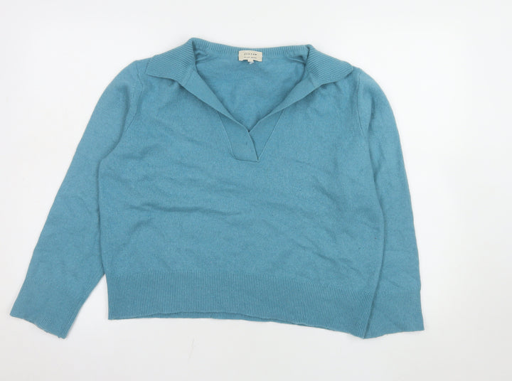 Jigsaw Women's Blue Collared Wool Cashmere Pullover Jumper Size L